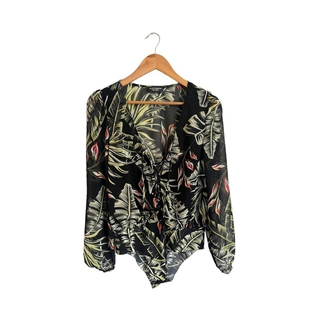 Zara Accessories Tropical Bodysuit Size Small Floral Snap